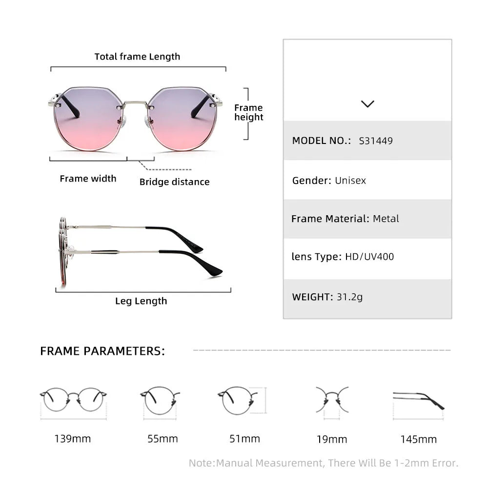 New Style Fashion Sun Protection Gradient Sunglasses Metal Frame Ins Cross Border Design