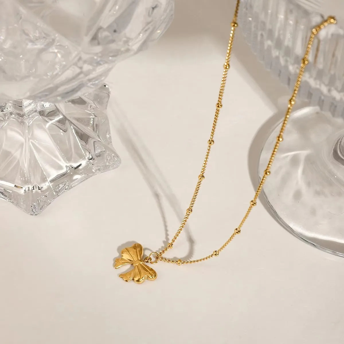 18k Gold Plated 3D Bow Pendant Necklace