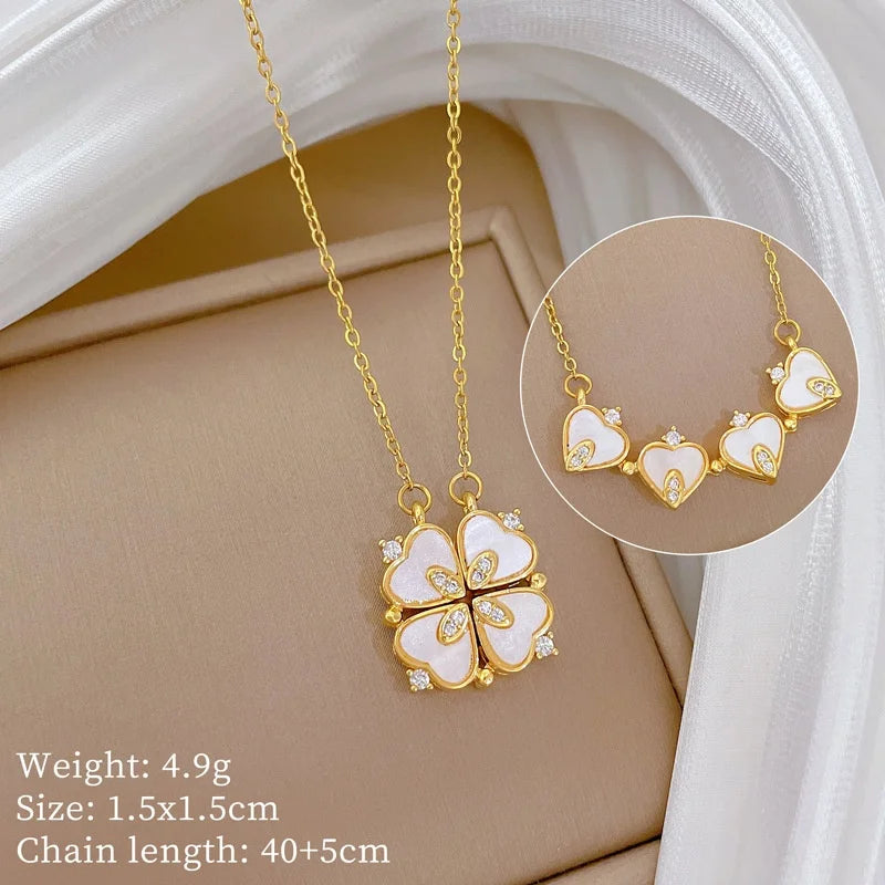 Gold Plated Heart & Clover Titanium Necklace