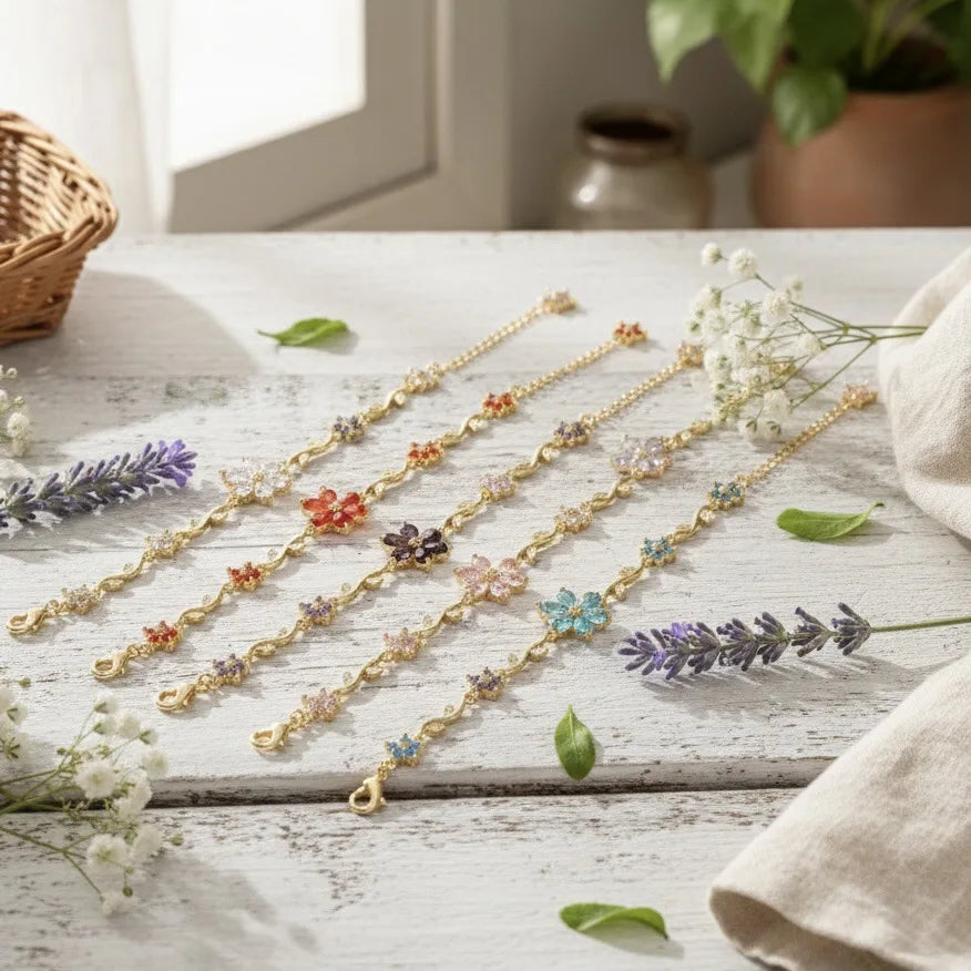 18K Gold Plated Cherry Blossom Zircon Bracelet