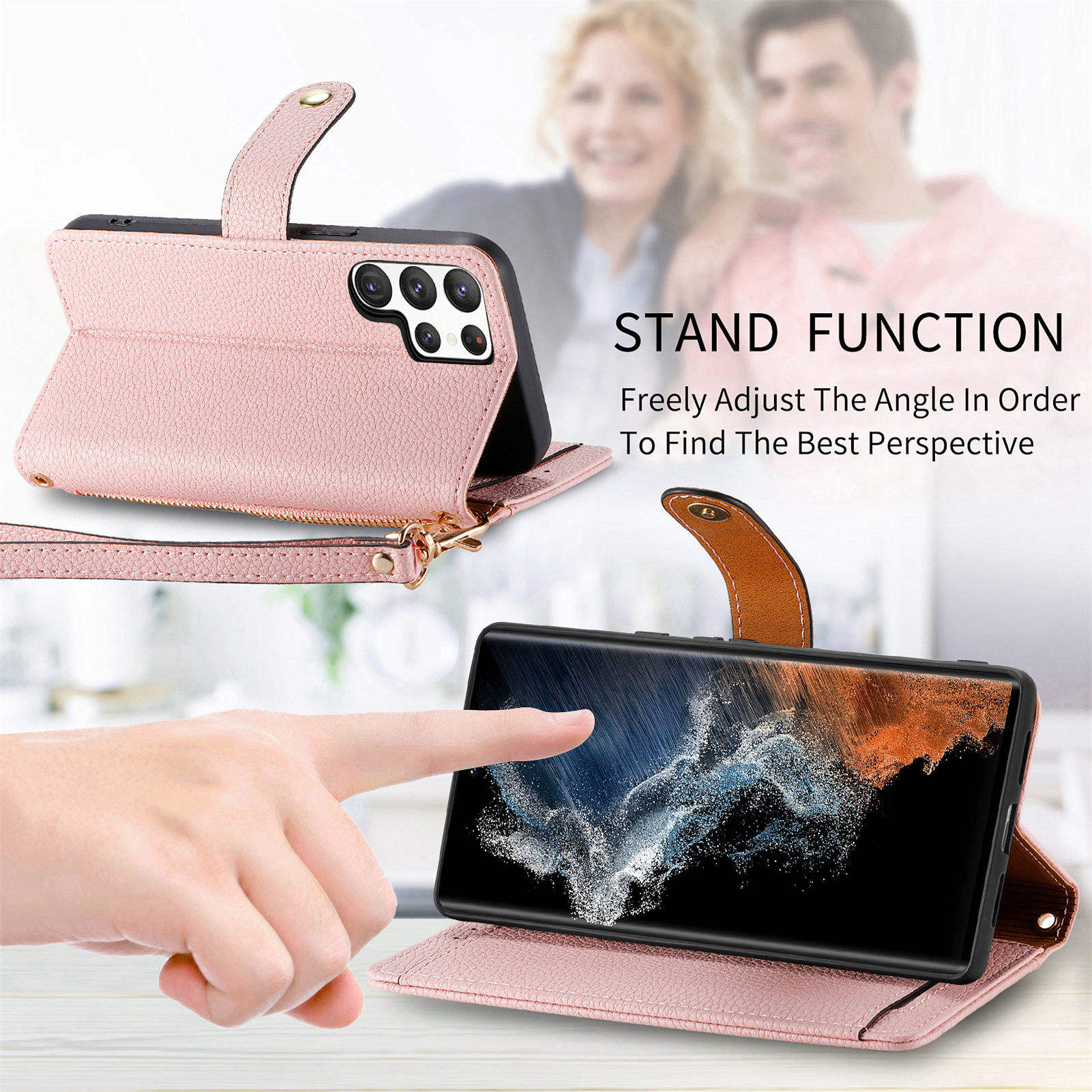 Luxury Heart Design Flip Leather Wallet Case for Girls – Card Holder & Book Style Cover for Mobile Phone