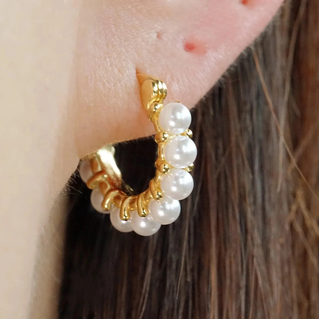 Elegant French Style Pearl Hoop Earrings