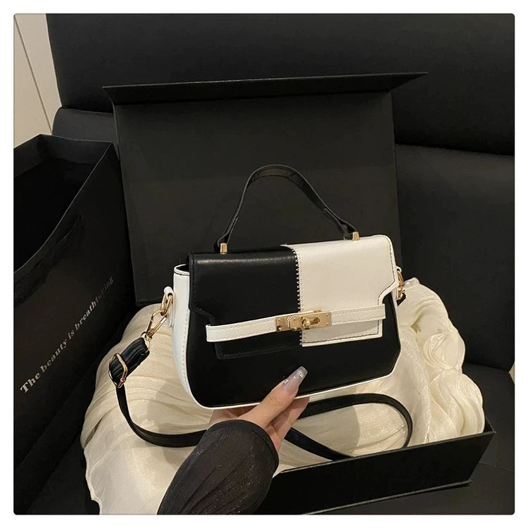 Contrast Color Small Tote Bag Ladies Handbag Vintage Square Bag