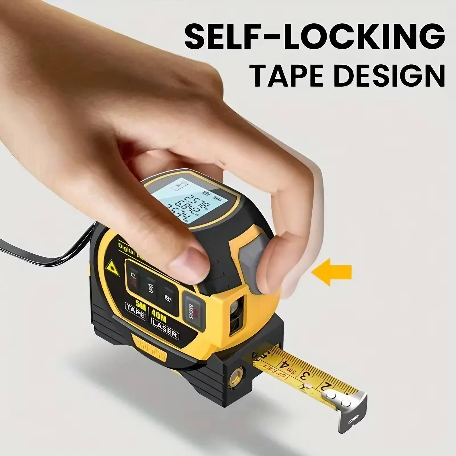 3 in 1 Laser Distance Meter  Digital Measuring Tool with Tape Measure for Distance, Area & Volume