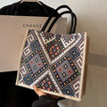 Large Capacity Ethnic Style Canvas Tote Bag for Women