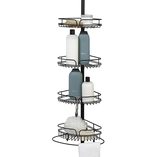 Matte Black 4-Tier Tension Pole Shower Caddy