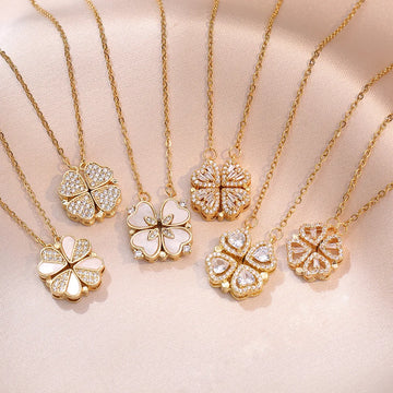Luxury Gold Zircon Clover Heart Necklace