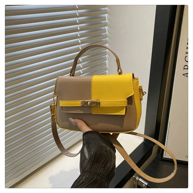Contrast Color Small Tote Bag Ladies Handbag Vintage Square Bag