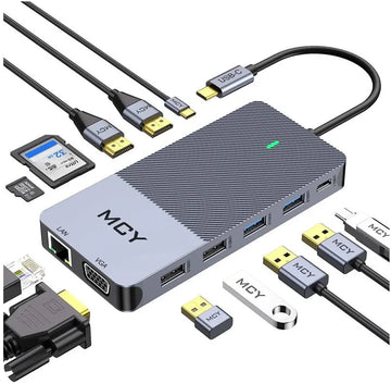 12 in 1 Triple Display USB C Docking Station 4K HDMI LAN Type C Hub