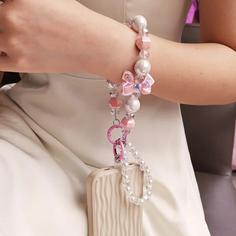 Handmade Beaded Mobile Lanyard with Bow Knot