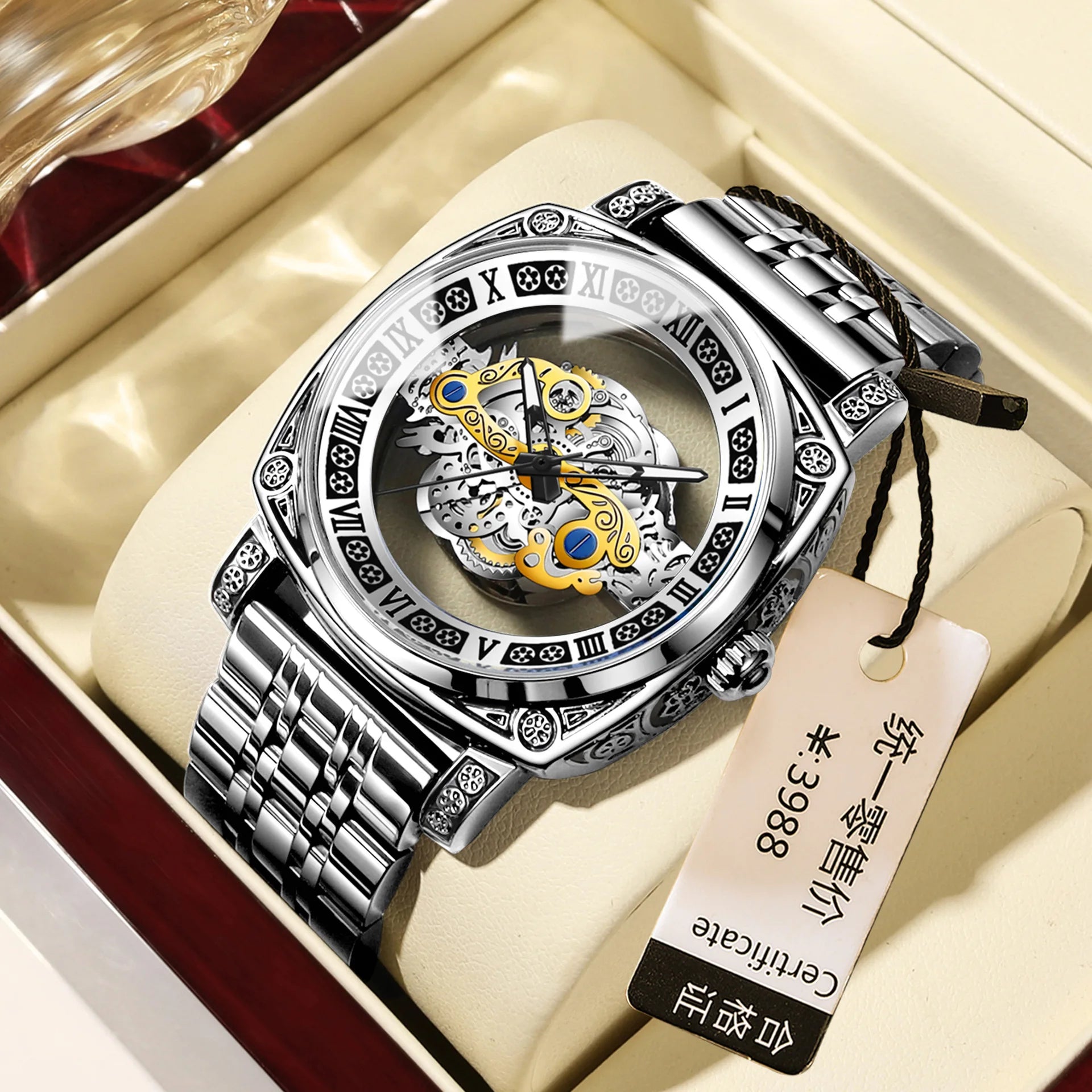 BINBOND Retro Carved Quartz Luxury Luminous Watch