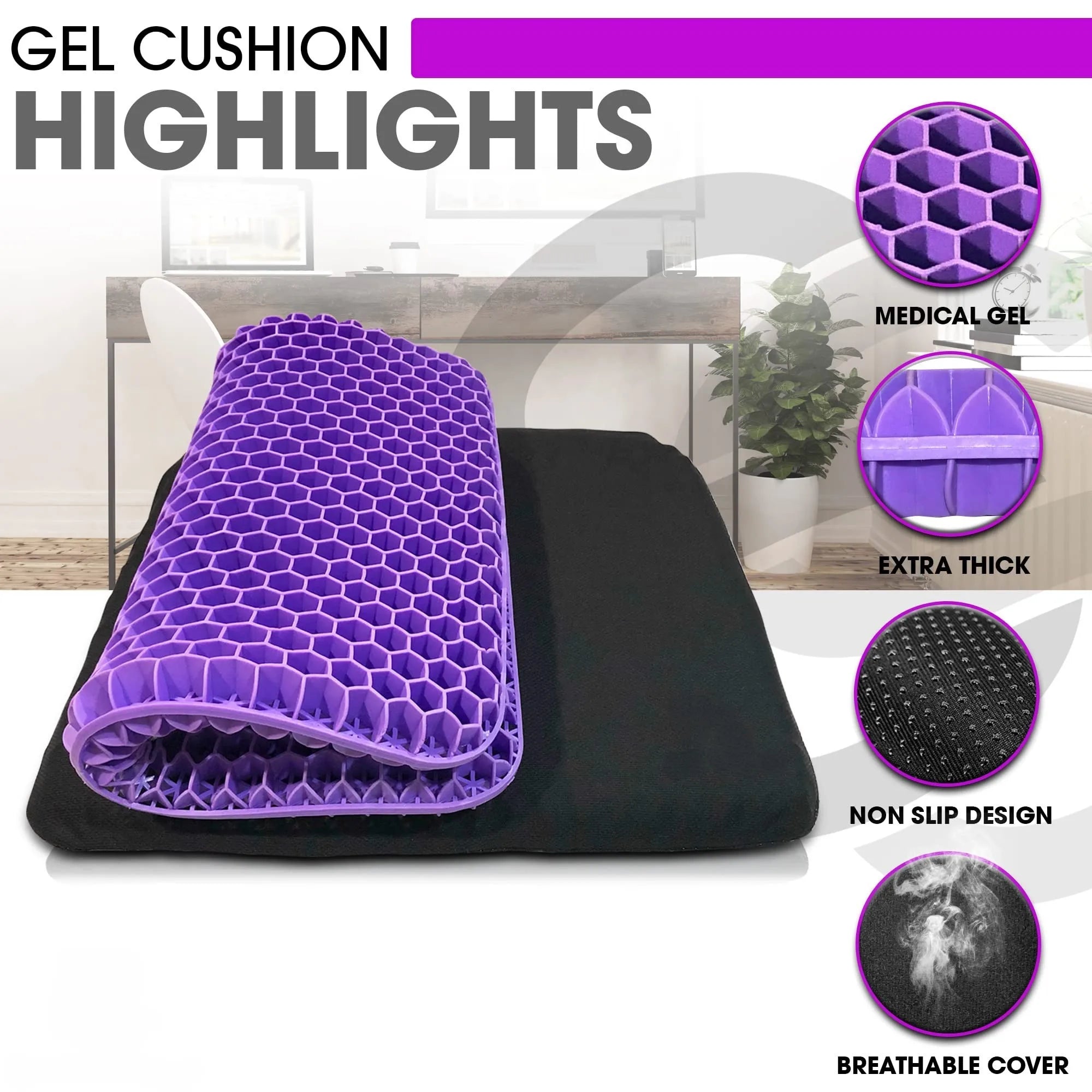 TPE Planets Large VIOLET Gel Seat Cushion for Long Sitting Car Seat