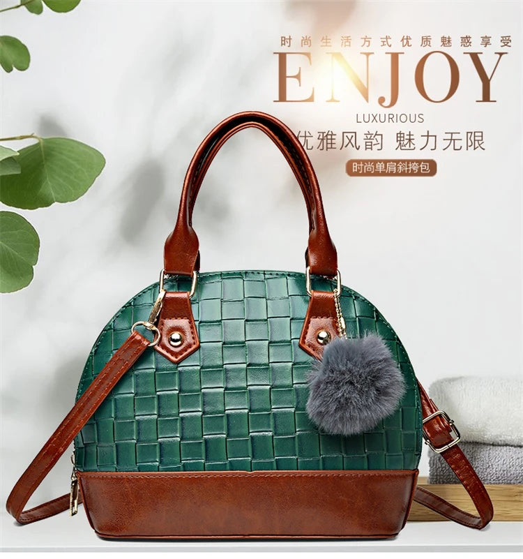 Women's Vintage Woven Pattern Plaid Shoulder Handbag Soft Synthetic