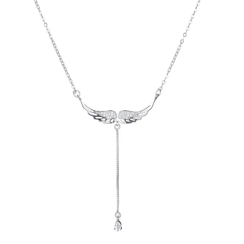 925 Sterling Silver Wings Necklace with Zircon