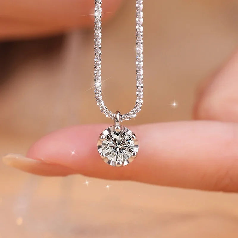 Luxury Silver Rope Chain Necklace with Zircon Pendant