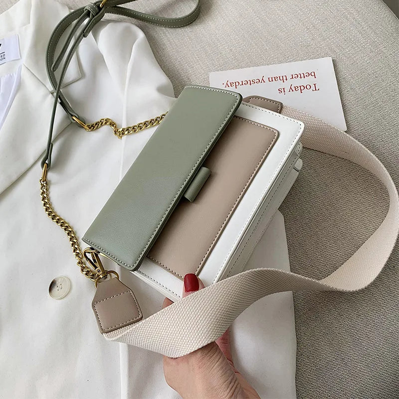 Wide Strap with Chain Handbags Women's square Shoulder Bags