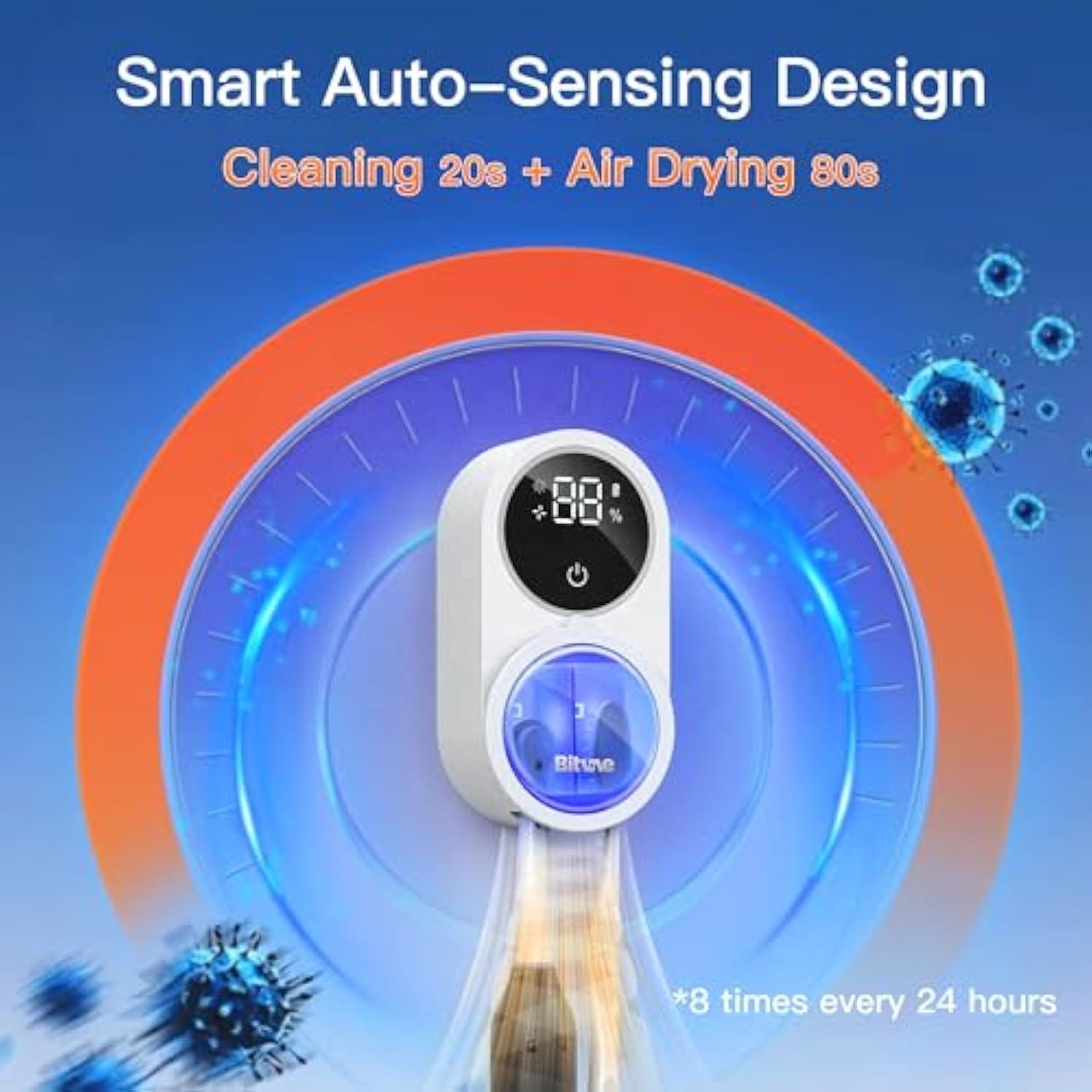 UV Light Toothbrush Sterilizer & Holder, Portable Rechargeable with Automatic Drying Fan