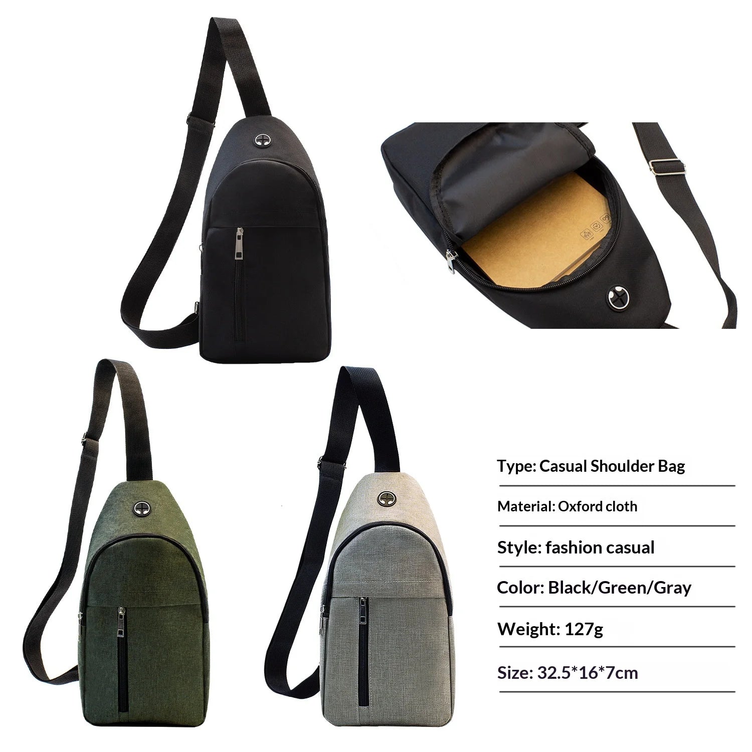 New Men's Oxford Cloth Breathable Zipper Chest Shoulder Bag