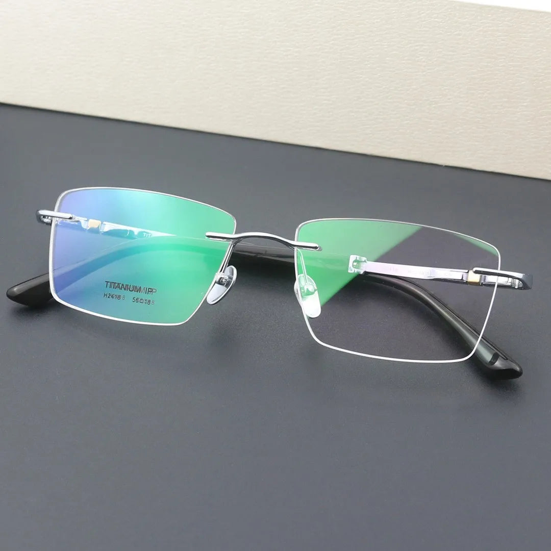 Luxury Gray Rimless Glasses with Titanium