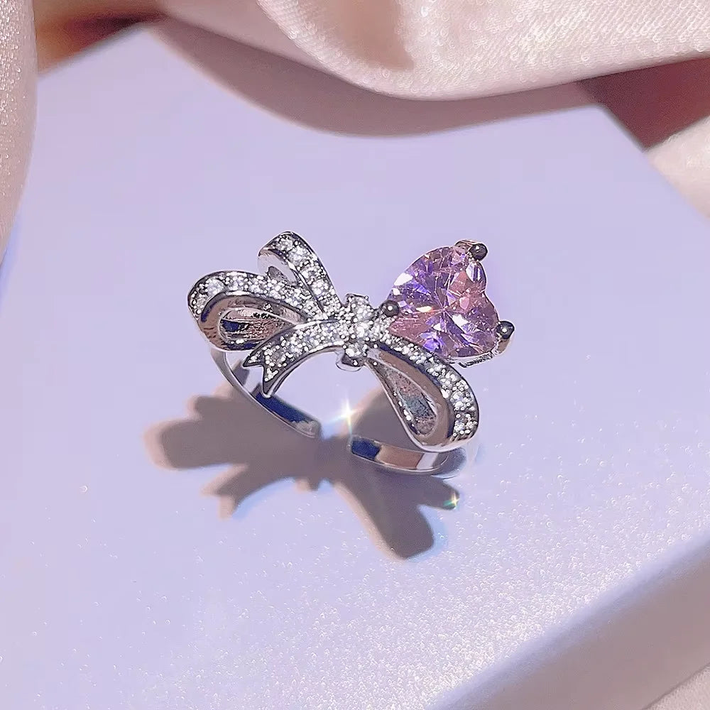 Luxurious Pink Zircon Bowknot Jewelry Set