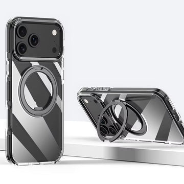 Clear Shockproof Wireless Charging Case with 360° Rotating Ring Stand for iPhone