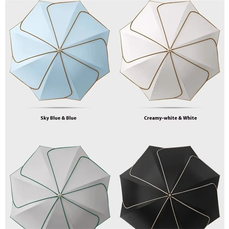 Japanese Style Automatic Wind-resistant Petal Lotus Black Glue Sunscreen Umbrella