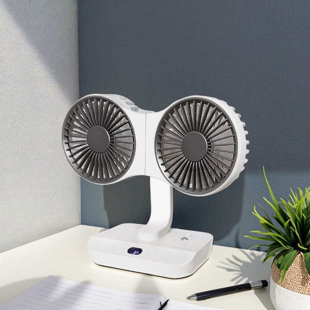 Portable Mini USB Rechargeable Fan – Dual-Head 360° Desktop & Handheld Fan for Car and Home