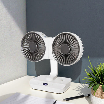 Portable Mini USB Rechargeable Fan – Dual-Head 360° Desktop & Handheld Fan for Car and Home