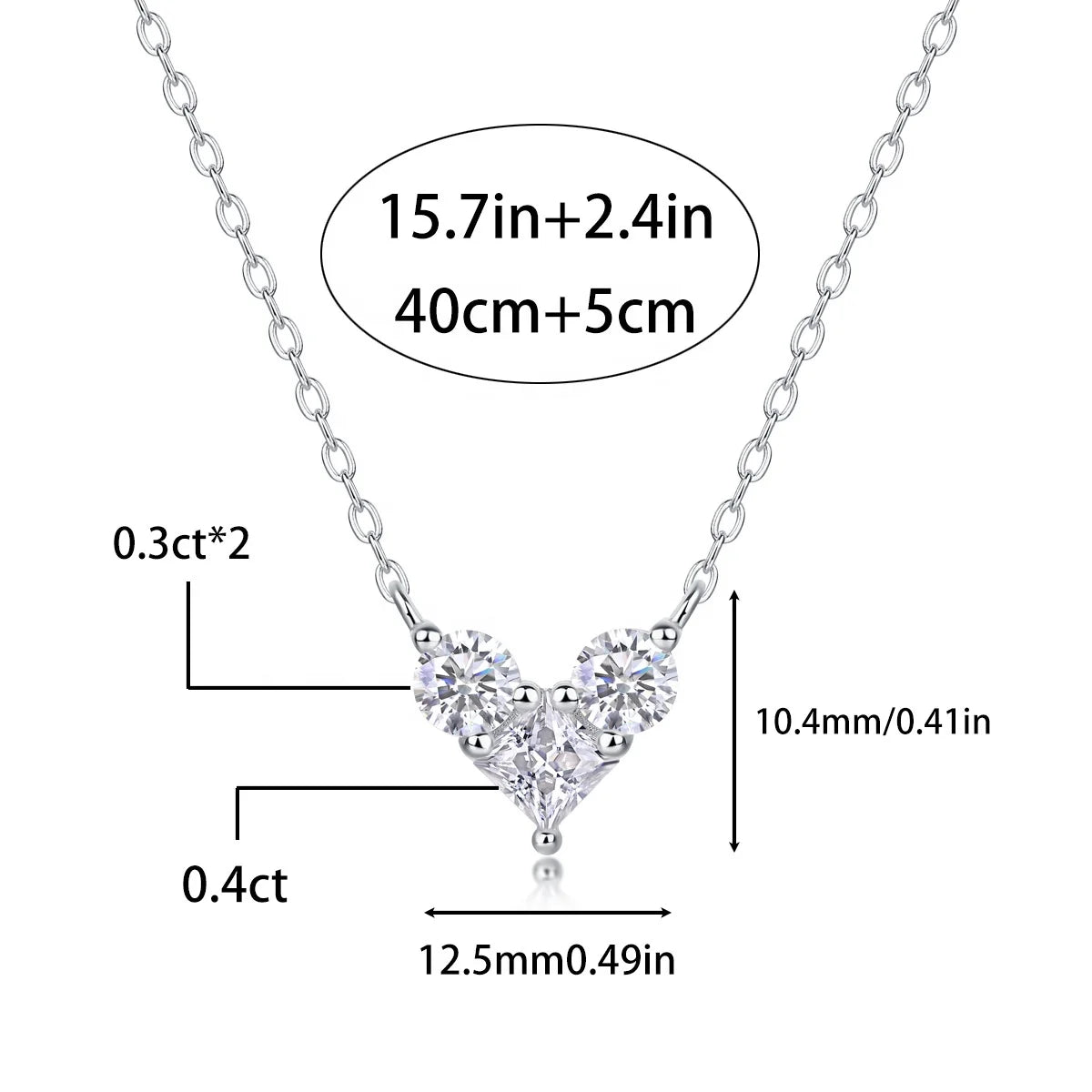 Silver Heart Moissanite Pendant Necklace