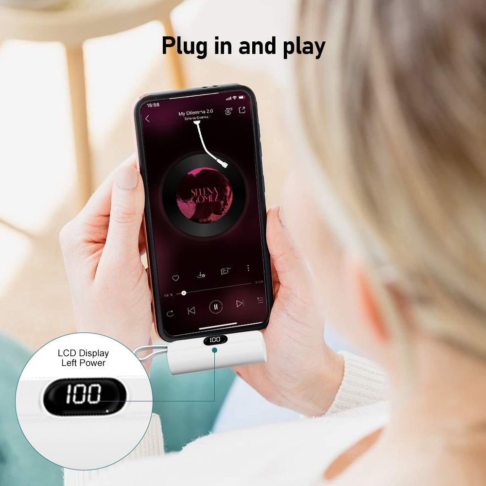 Mini Portable Power Bank 5000mAh | Built-in Charging Cable & Foldable Phone Holder