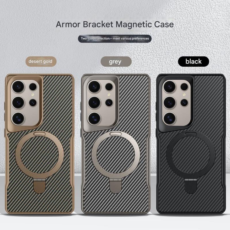 Magnetic Carbon Fiber Samsung Case – Shockproof Hard Cover with Hidden Stand