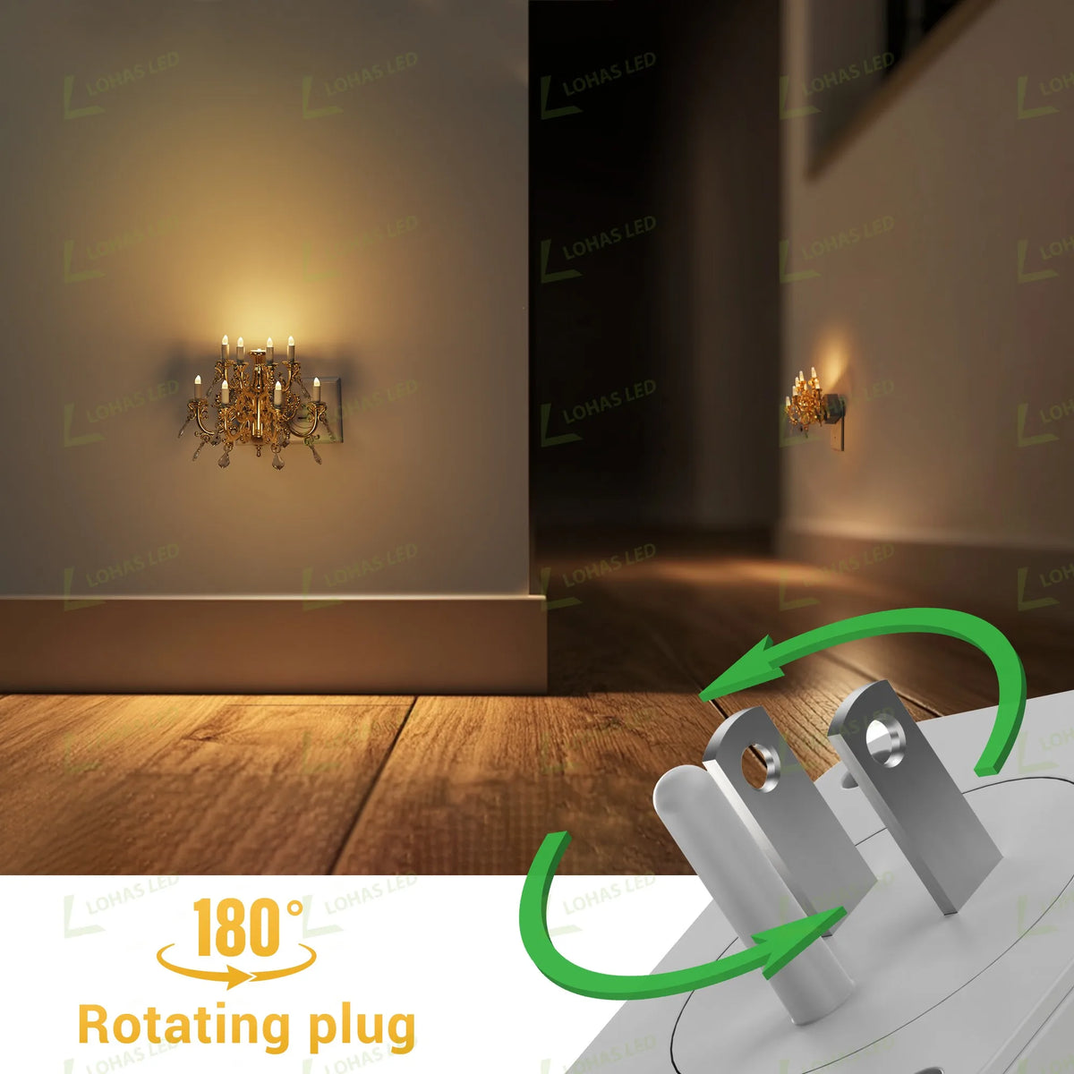 LOHAS Pendant-Style Night Lights Flameless Candle Rotatable Wall Plug