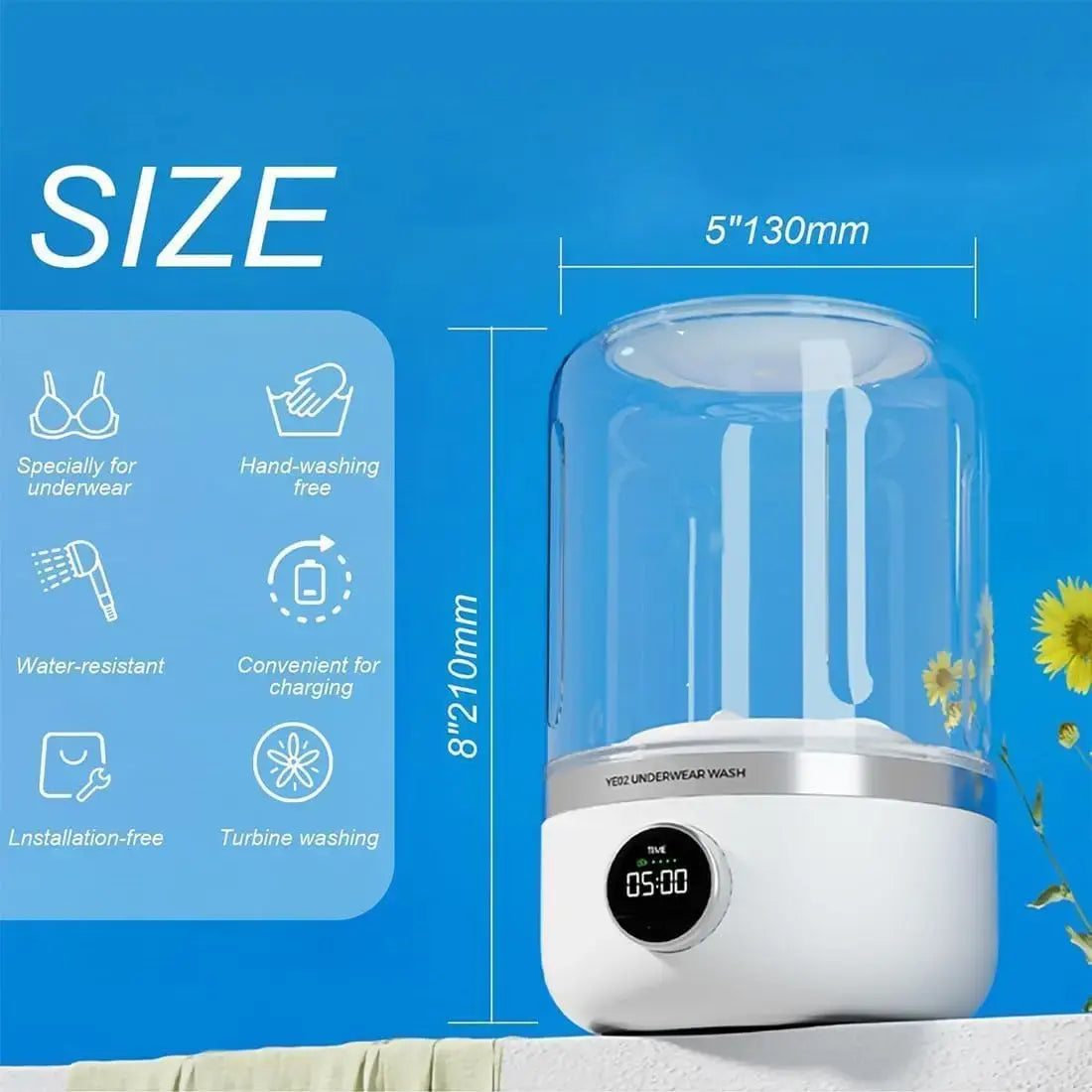 Portable Mini Washing Machine – 1L Capacity, USB Rechargeable, 4000mAh Battery, Wireless, Automatic, Compact Design for Baby Clothes