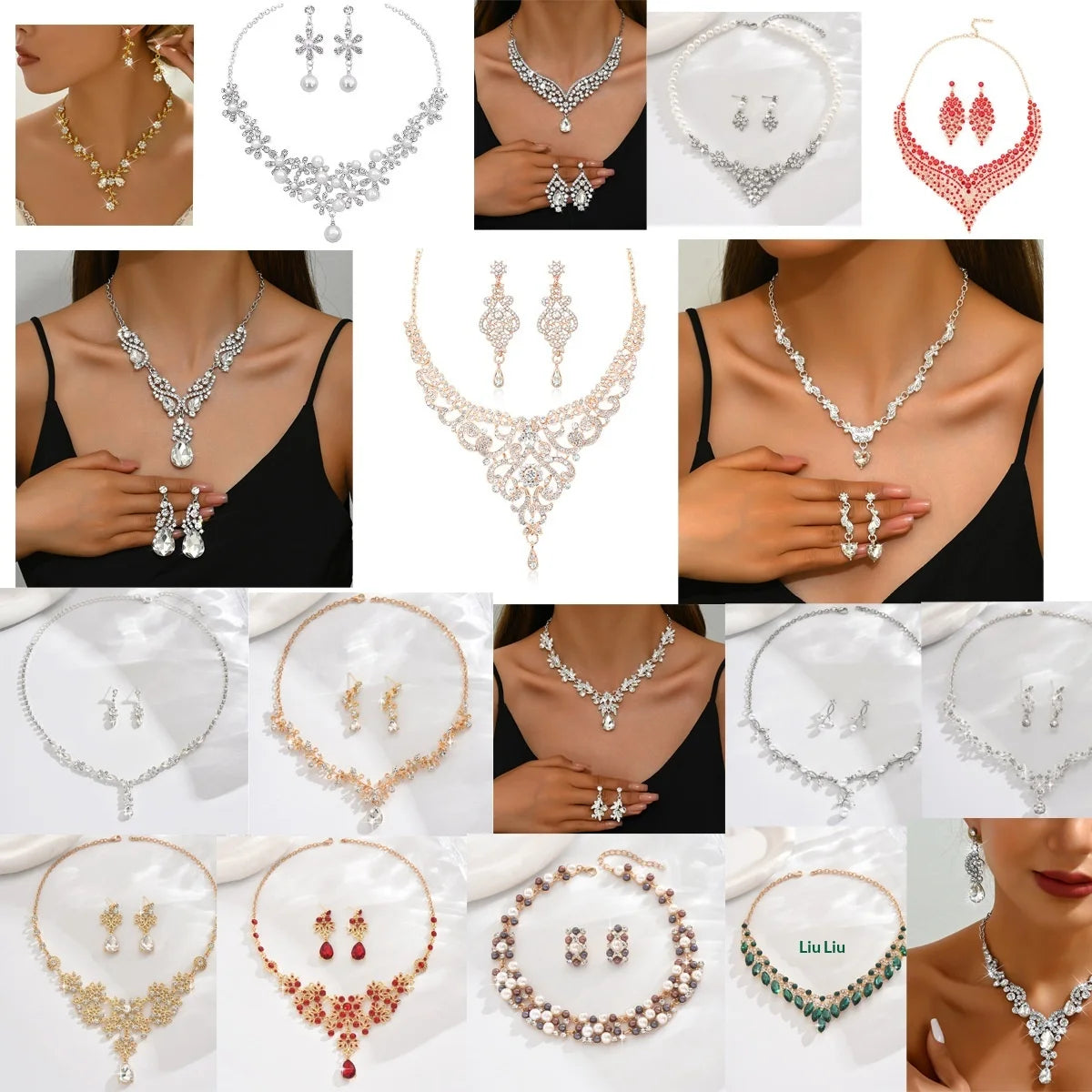 Gold Plated Punk Wedding Necklace & Earrings Set