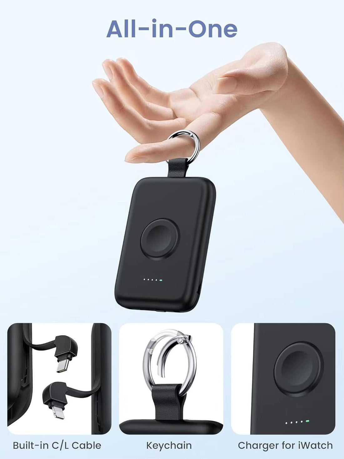 10000mAh Fast Charging Power Bank with PD 20W – Built-In Cables for Phone, Watch, and Earphones