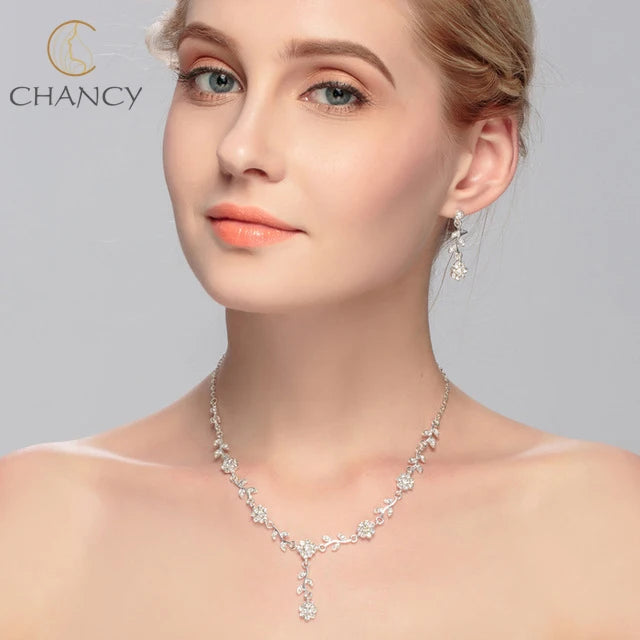 Luxury Alloy Flower Bridal Necklace & Earrings Set