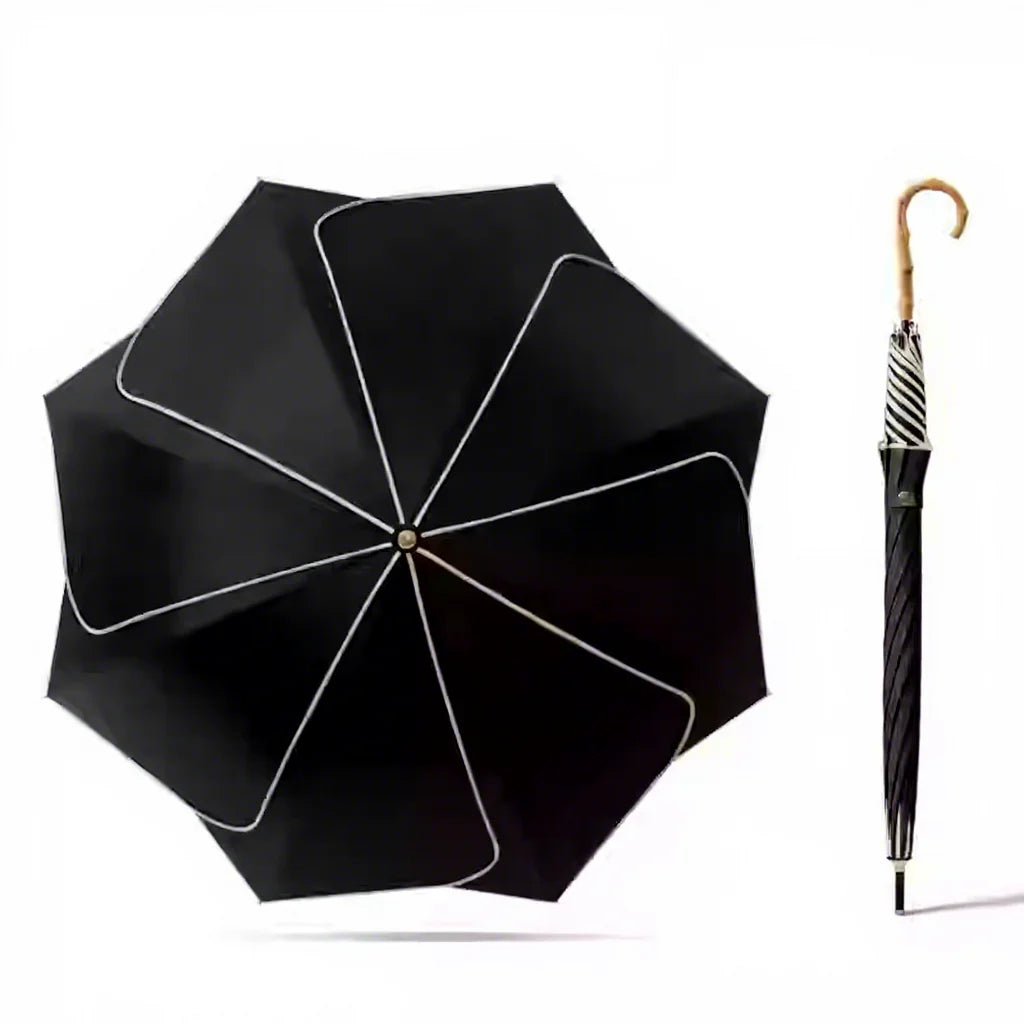 Japanese Style Automatic Wind-resistant Petal Lotus Black Glue Sunscreen Umbrella
