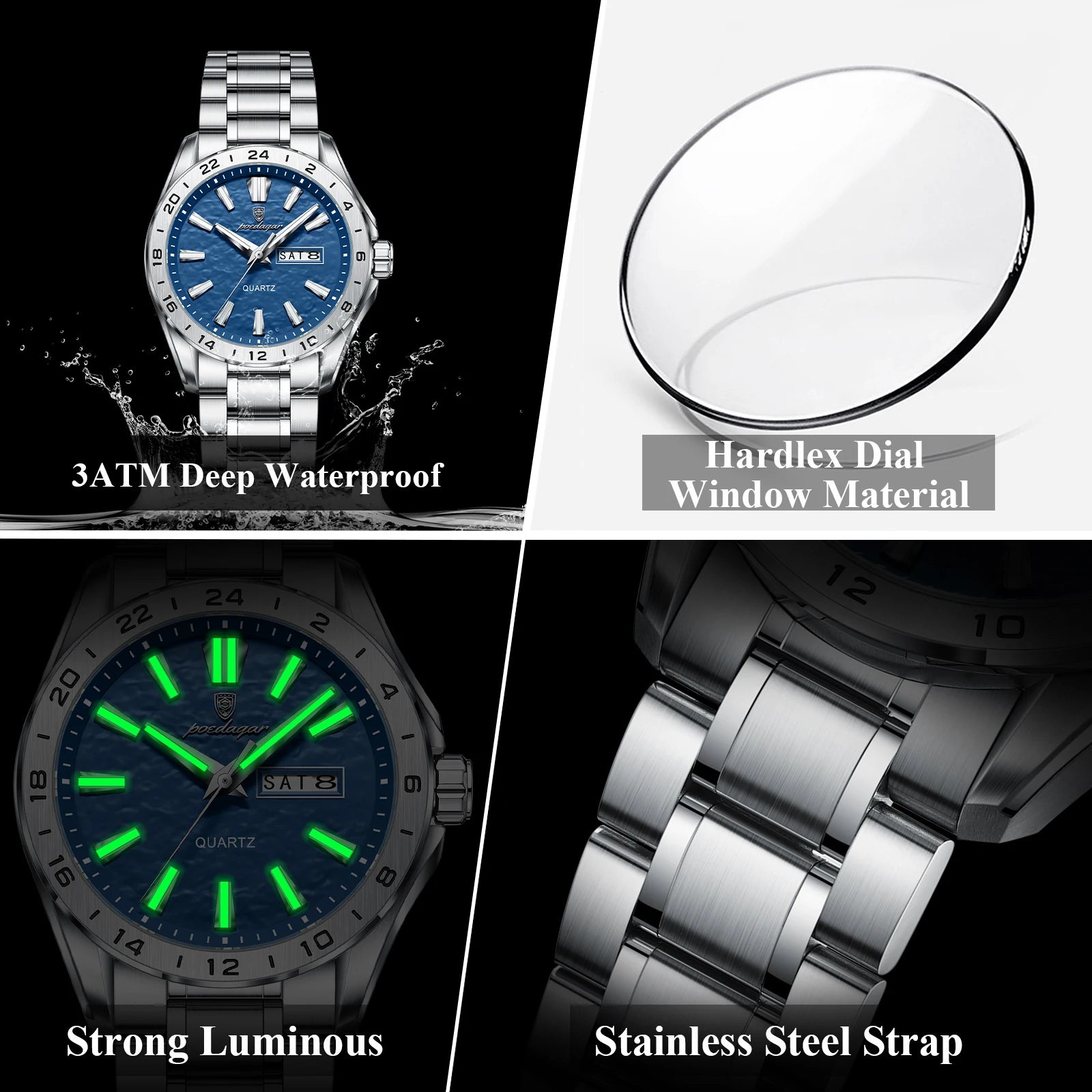 Poedagar Men's Dual Calendar Luminous Watch