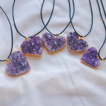 Amethyst Druzy Heart Necklace - Gold Plated Luxury
