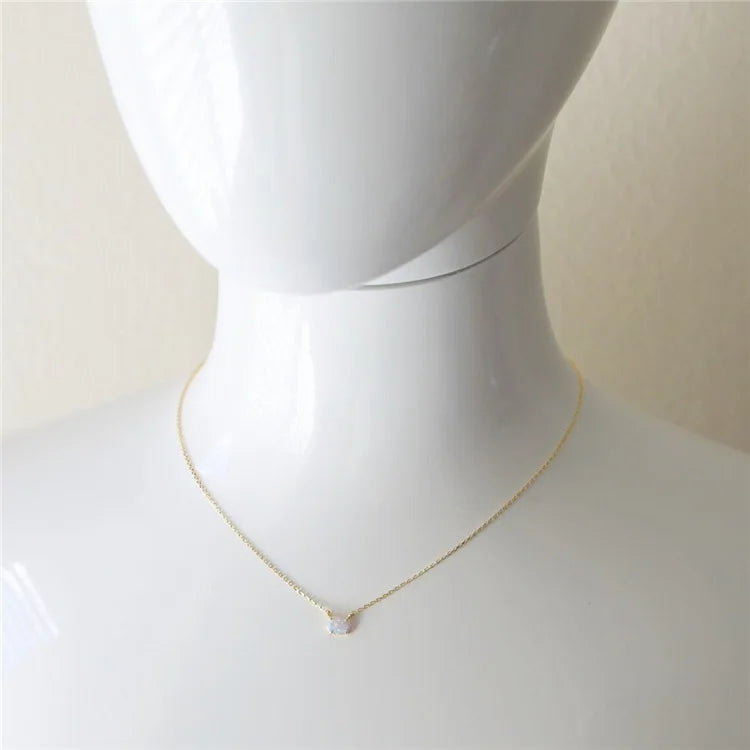 Elegant White Opal Pendant Necklace - Sterling Silver