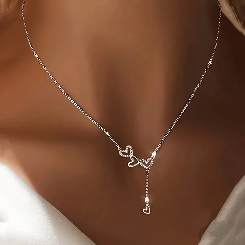 KISSWIFE Heart Zircon Tassel Necklace for Women