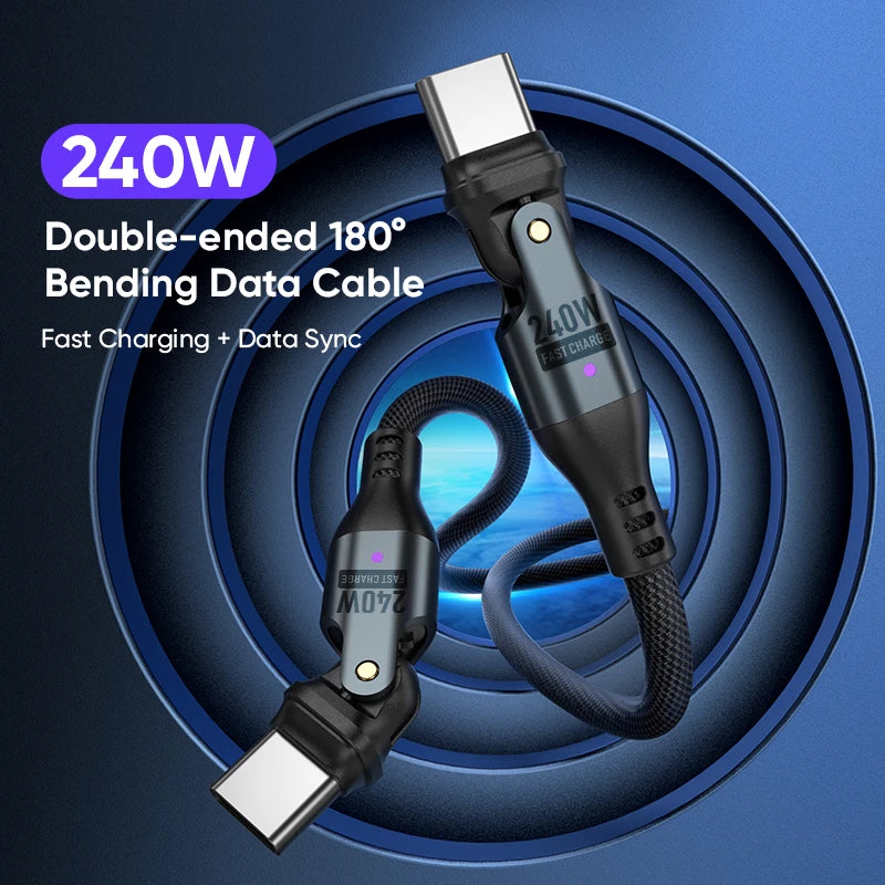 Fast Charging Type-C Cable | Pd 240w USB C to Type C Phone Laptop Quick Charger Cable 180 Bending