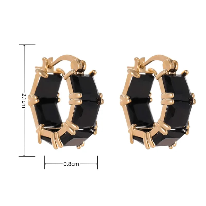 Elegant Black Crystal Zirconia Hoop Earrings