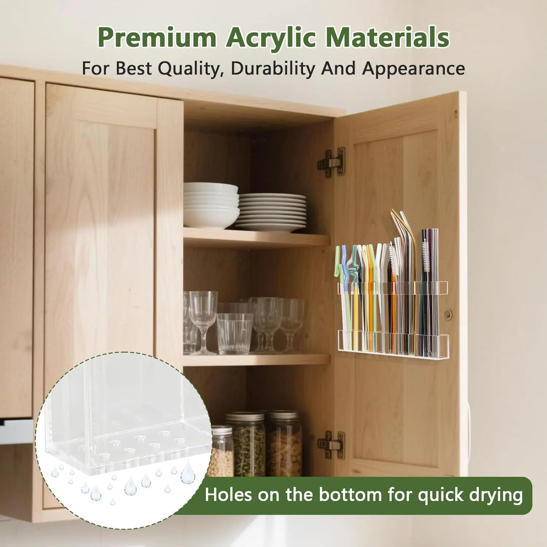 Acrylic Straw Holder for Cabinet Door Reusable Tumbler Straw