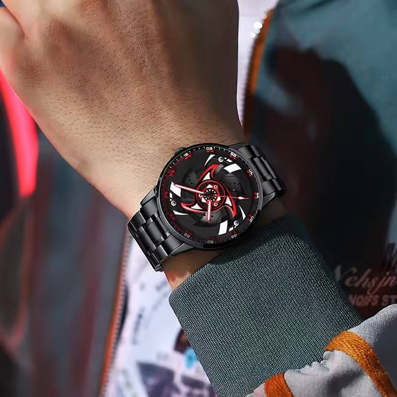 TurboWheel 3D Sports Car Quartz Watch – 42mm Rotating Dial Men’s Business Timepiece