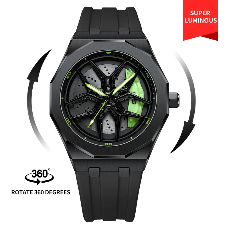 Original 3D Wheel Watch Waterproof Spinning Luxury Quartz Wrist Men Watch Rim Wristwatch Rotate 360 Man's Watches for RS Q8