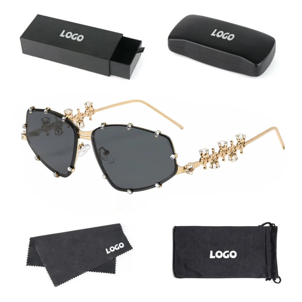 Y2K Gold UV400 Sunglasses: Diamond-Encrusted Fashion
