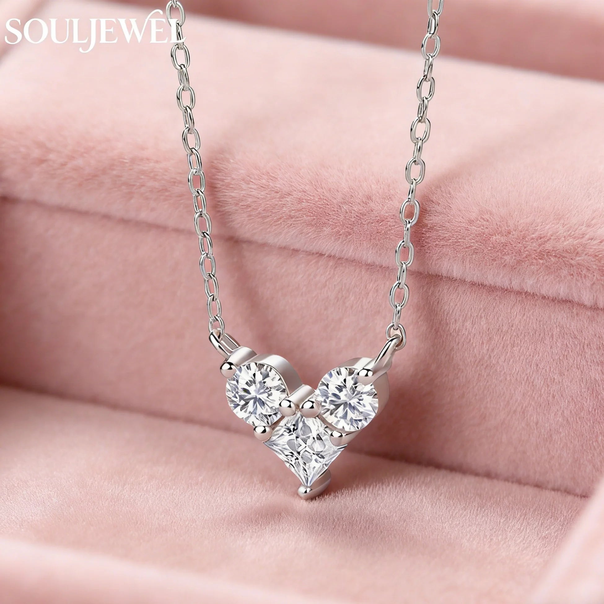 Silver Heart Moissanite Pendant Necklace