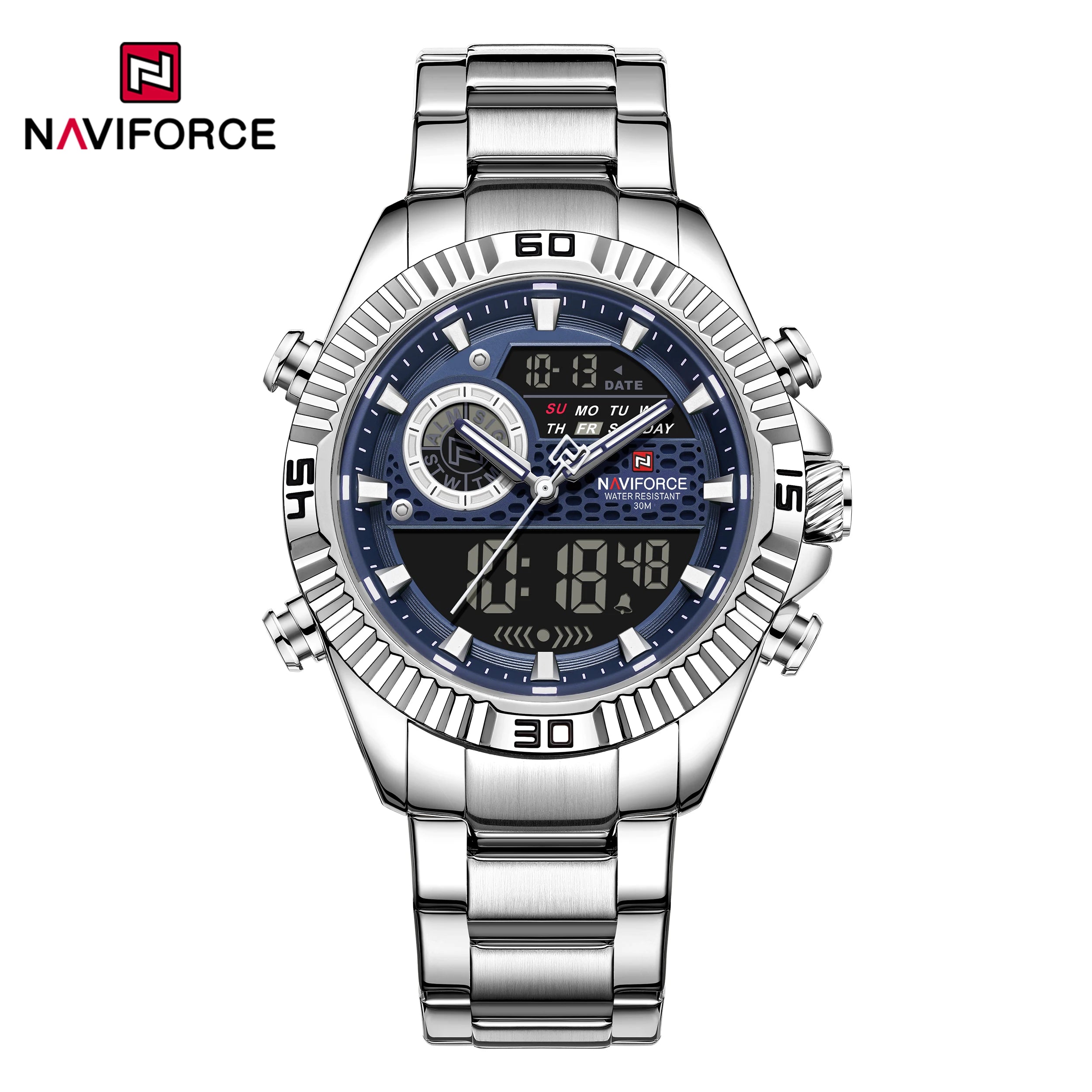 NAVIFORCE Men's Dual Display Stainless Steel Watch
