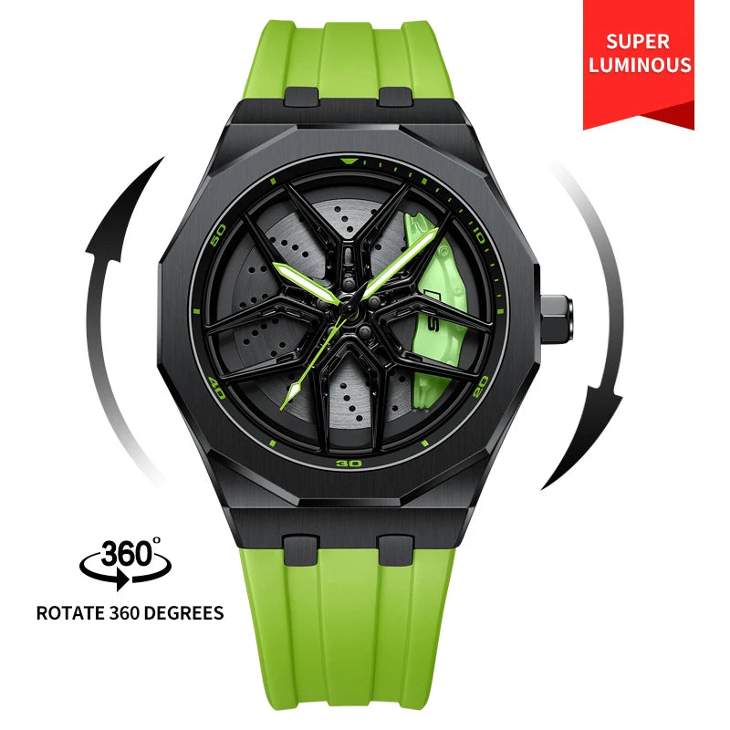 Original 3D Wheel Watch Waterproof Spinning Luxury Quartz Wrist Men Watch Rim Wristwatch Rotate 360 Man's Watches for RS Q8